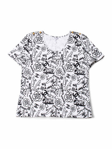 Top Quality Chanel Cotton Paris New York Graffiti T-Shirt Black White