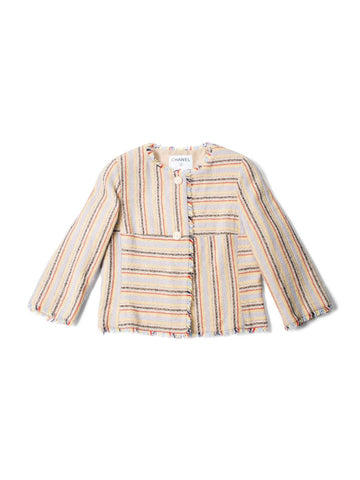 Top Quality Chanel Cotton Tweed Fringe Striped Jacket Multicolor