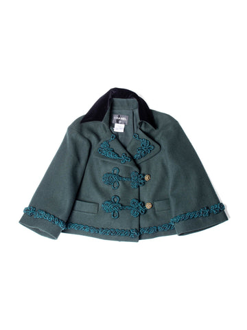 Top Quality Chanel Haute Couture Gripoix Embroidered Wool Velvet Cropped Jacket Green