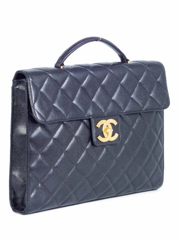 Top Quality Chanel Jumbo CC Logo 24K Gold Plated Quilted Caviar Leather Flap Bag Black