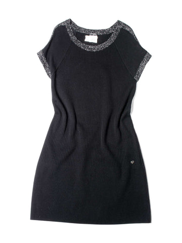 Top Quality Chanel Knit CC Logo Fringe Midi Dress Black