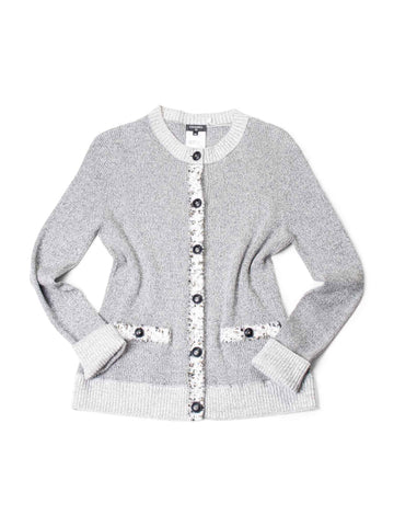 Top Quality Chanel Knit CC Logo Fringe Sparkly Cardigan Grey