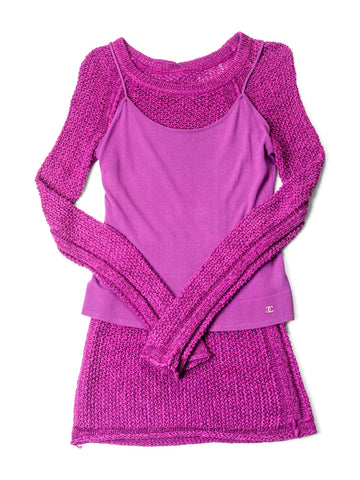 Top Quality Chanel Knit Sweater Tunic Set Purple