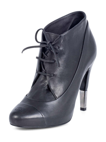 Top Quality Chanel Leather CC Logo Platform Ankle Booties Black