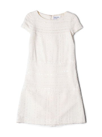Top Quality Chanel Lesage Tweed Sequin Midi Dress Ivory