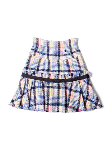 Top Quality Chanel Logo Fantasy Tweed Fringe High Waisted Skirt Multicolor