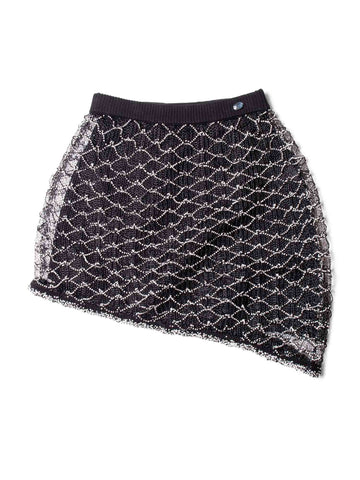 Top Quality Chanel Logo Mini Asymmetric Mesh Beaded Skirt Black White