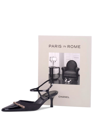 Top Quality Chanel Patent Leather CC Logo Cap Toe Sling Back Shoes Black