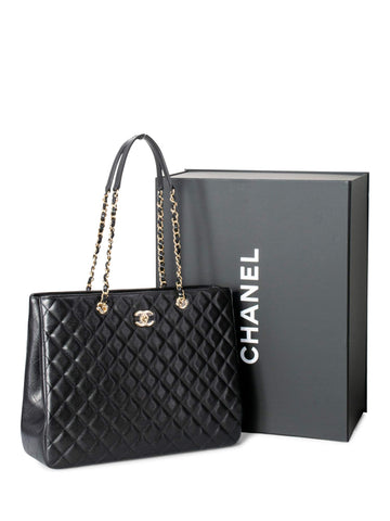Top Quality Chanel Quilted Caviar Large Shopper Bag Black