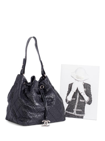 Top Quality Chanel Quilted Leather Drawstring Large Bucket Bag Black