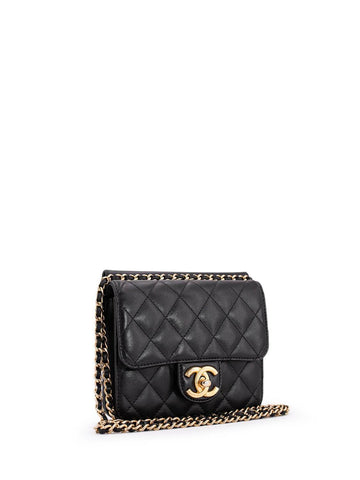 Top Quality Chanel Quilted Leather Mini Square Flap Bag Black