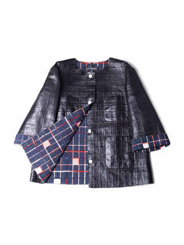Top Quality Chanel Quilted Leather Tweed Fringe Jacket Black