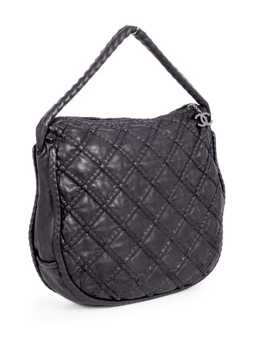 Top Quality Chanel Quilted Soft Leather Hobo Bag Black