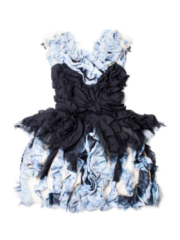 Top Quality Chanel Runway CC Logo Knit Ruffle Mini Dress Blue Black