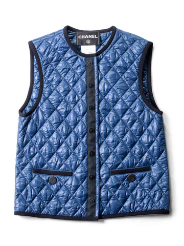 Top Quality Chanel Runway CC Logo Quilted Puffer Vest Blue Black