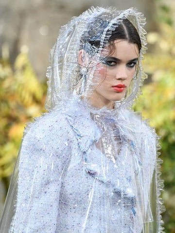 Top Quality Chanel Runway Fringe Hooded Poncho Coat Clear