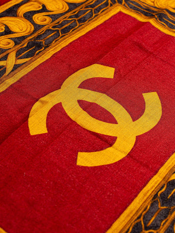 Top Quality Chanel Silk Wool CC Logo Large Shawl Red