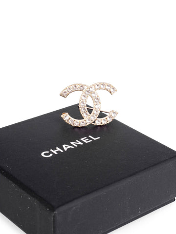 Top Quality Chanel Swarovski Crystal CC Logo Brooch Pin Gold