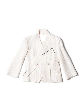 Top Quality Chanel Tweed CC Logo Hammered Pearl Cut Out Jacket Ivory