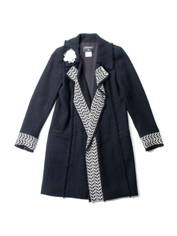 Top Quality Chanel Tweed Camellia Flower Open Jacket Black White