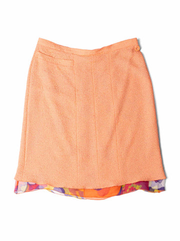 Top Quality Chanel Tweed Silk Fringe Skirt Orange