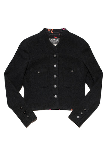 Top Quality Chanel Wool Tweed Fitted Jacket Black