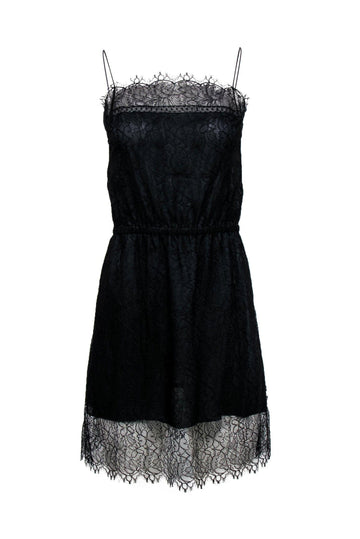 Top Quality Chanel - Black Lace Sheath Dress w/ Thin Straps Sz 6