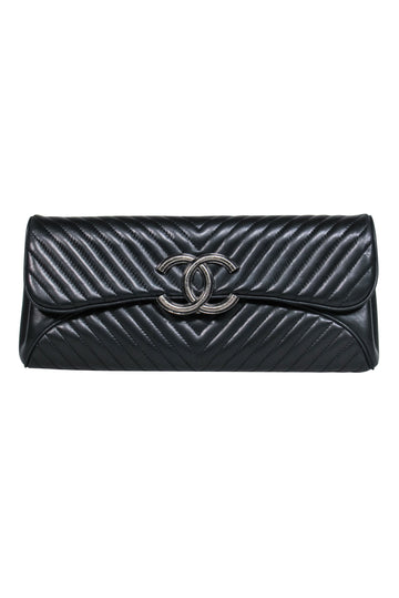 Top Quality Chanel - Black Leather Chevron Clutch