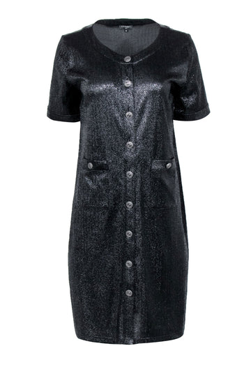 Top Quality Chanel - Black Metallic Button Front Shirt Dress Sz 8