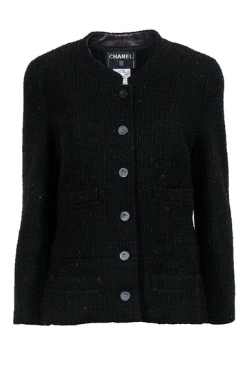 Top Quality Chanel - Black & Red Woven Tweed Button Front Jacket Sz 14