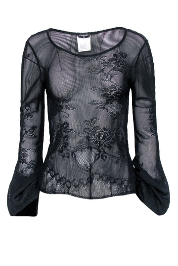 Top Quality Chanel - Black Sheer Knit Top Sz 4