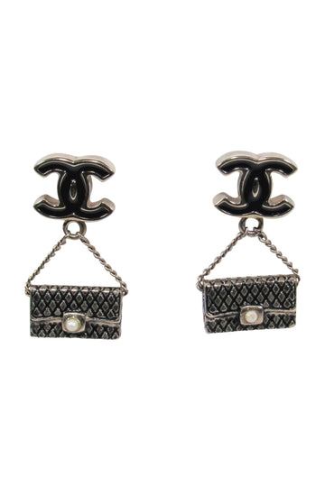 Top Quality Chanel - Black & Silver Mini Handbag Dangle Earrings