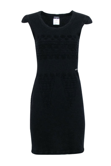 Top Quality Chanel - Black Wool Blend Cap Sleeve Dress Sz 4