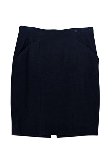 Top Quality Chanel - Black Wool Blend Pencil Skirt Sz 10