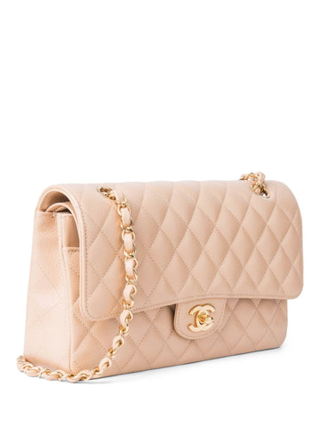 Top Quality Chanel CC Logo Caviar Leather Double Flap Bag Beige Gold
