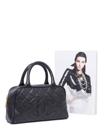 Top Quality Chanel CC Logo Caviar Leather Mini Boston Bag Black