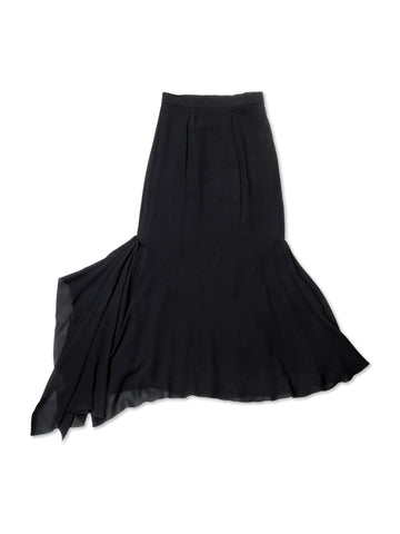 Top Quality Chanel CC Logo Chiffon Silk Maxi Asymmetrical Skirt Black