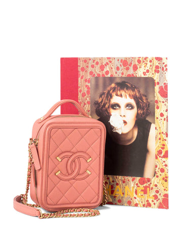 Top Quality Chanel Caviar Quilted CC North South Filigree Vanity Case Pink