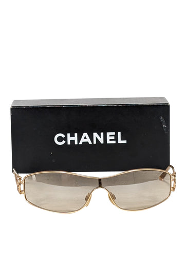 Top Quality Chanel - Gold Logo Side Narrow Sunglasses