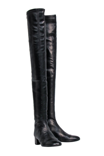 Top Quality Chanel - Gunmetal Shiny Over-the-Knee "Fantasy Stretch Leather" Boots Sz 7