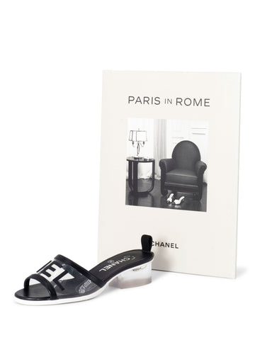 Top Quality Chanel Logo Transparent PVC Mule Slide Shoes Black
