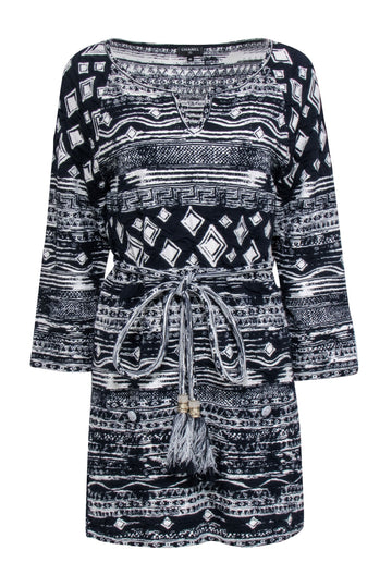 Top Quality Chanel - Navy & White Print Waist Tie Dress Sz 4