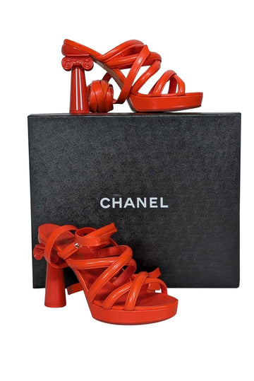 Top Quality Chanel - Orange Goatskin Wrap Around Tie Pumps Sz 6