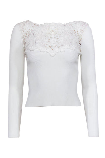 Top Quality Chanel - White Ribbed Crochet-Front Cropped Top Sz XS
