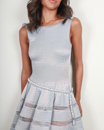 Top Quality Chanel 99C Silver Metallic Foil and Acetate Beaded Belt with Brushed silver clasp Size 96cm