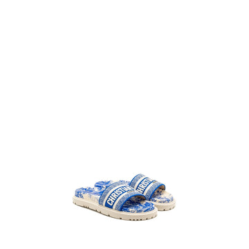 Top quality Dior size 37.5 Sandals Embroidered Cotton/ Rubber Blue