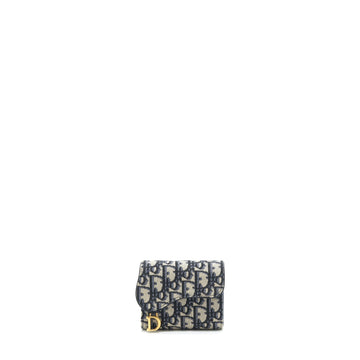 Top quality Dior Saddle Compact Wallet Blue Oblique Canvas