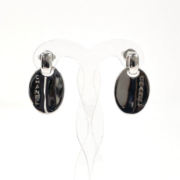Top Quality Chanel Silver 925 Oval Logo Plate Earrings