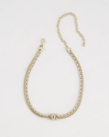 *HOT* Top Quality Chanel Chain Choker Necklace in Champagne Gold with Crystal CC Logo