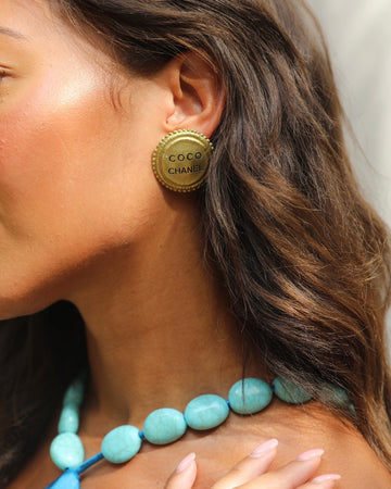 Top Quality Chanel   Ancient Gold Coco Top Quality Chanel Round Clip-On Earrings
